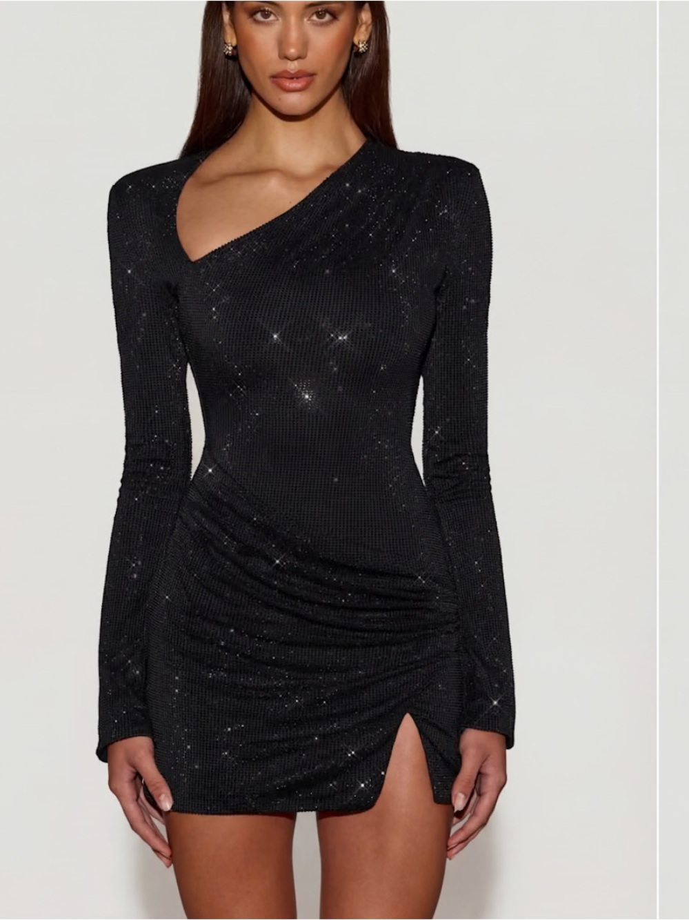 Oh Polly black mini dress long-sleeves and rhinestones